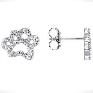 White Cubic Zirconia 925 Sterling Silver Paw Print Earrings